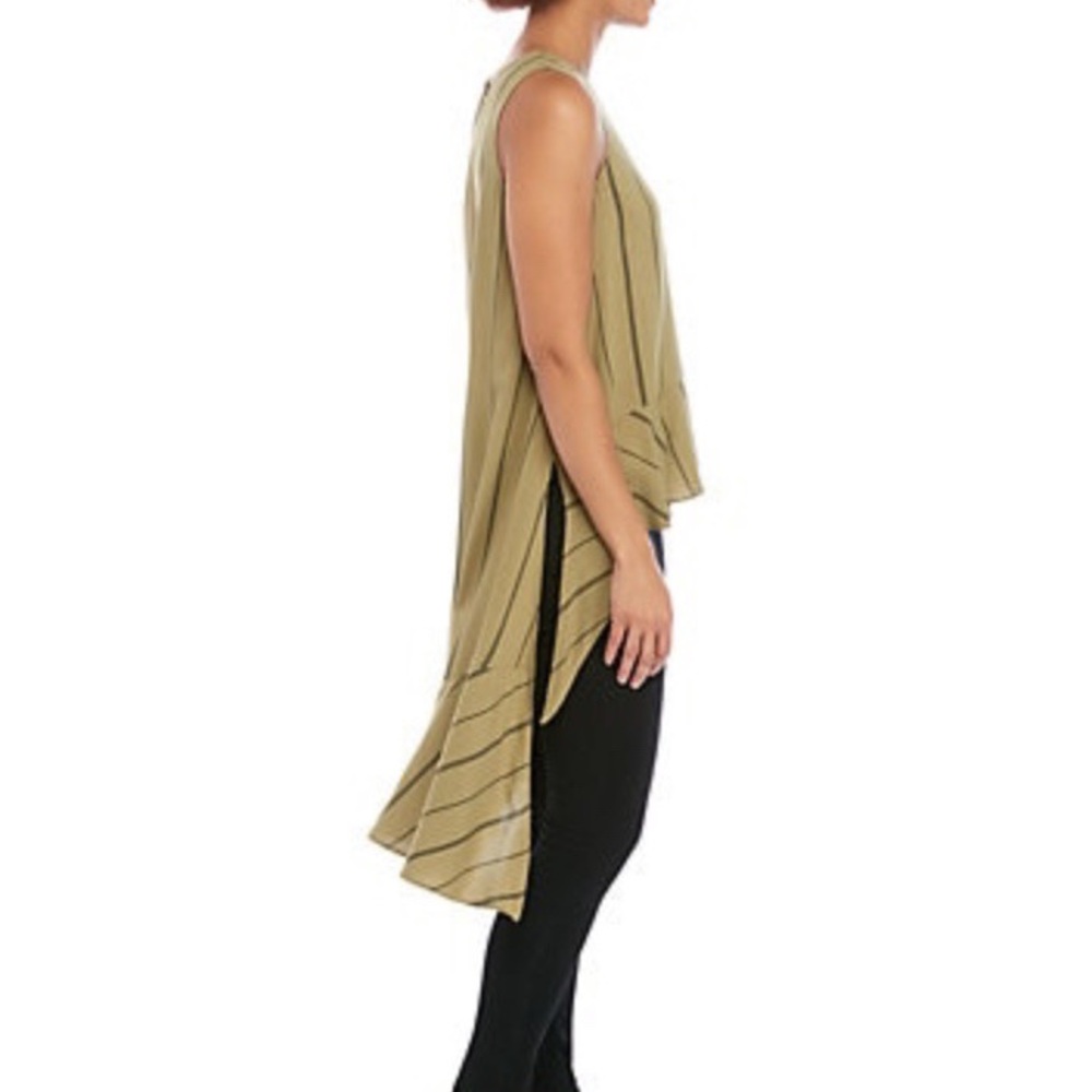Madison Sleeveless Tunic S High Low Striped Dried Herb - Picture 6 of 12